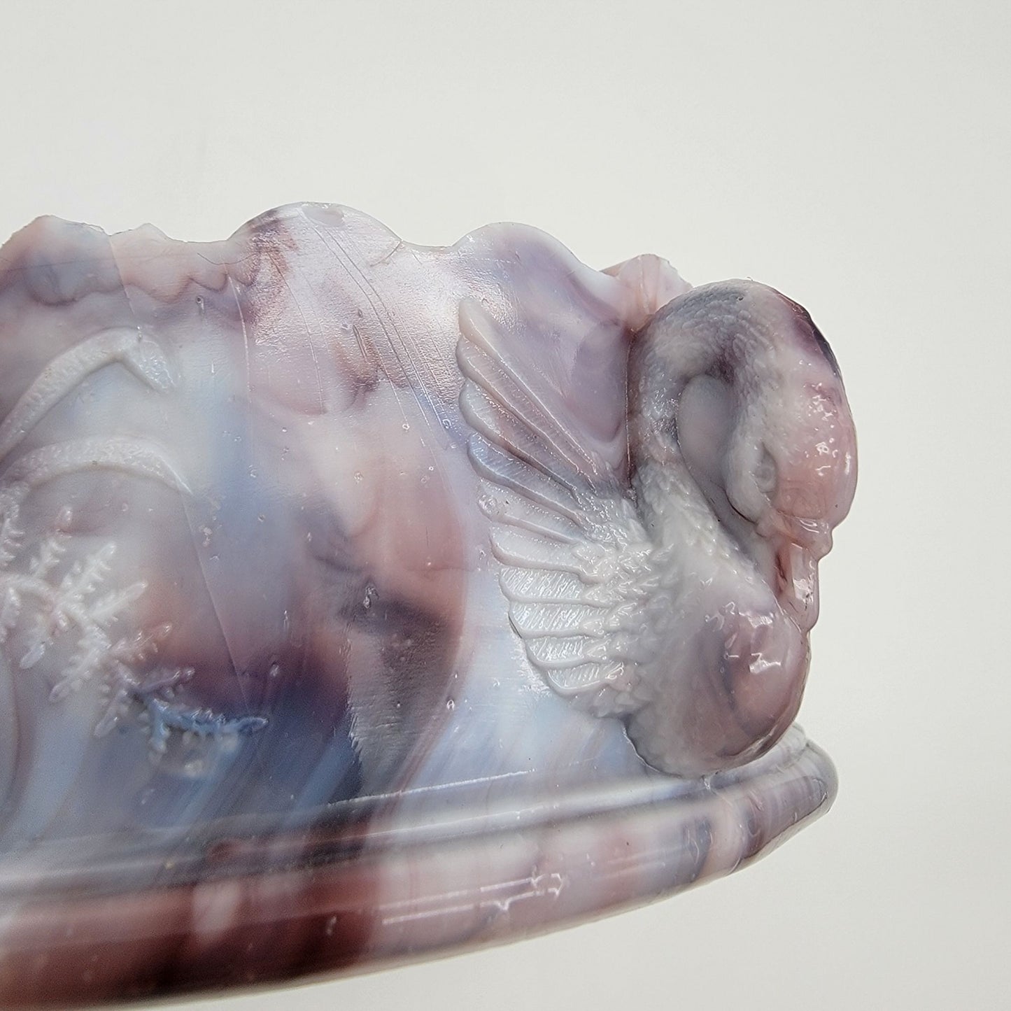 Antique Challinor Taylor & Co. Flying Swans Amethyst Purple Slag Glass Bowl