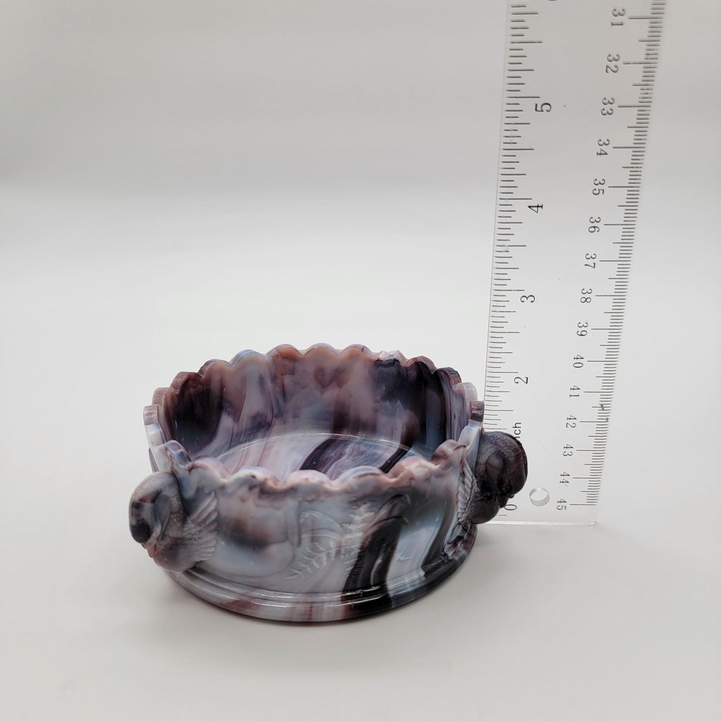 Antique Challinor Taylor & Co. Flying Swans Amethyst Purple Slag Glass Bowl