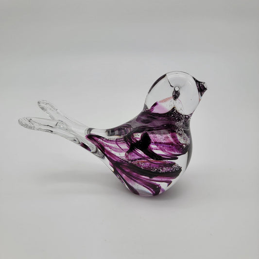 Astuni Italian Art Glass Bird Sculpture Purple & Clear - NEW