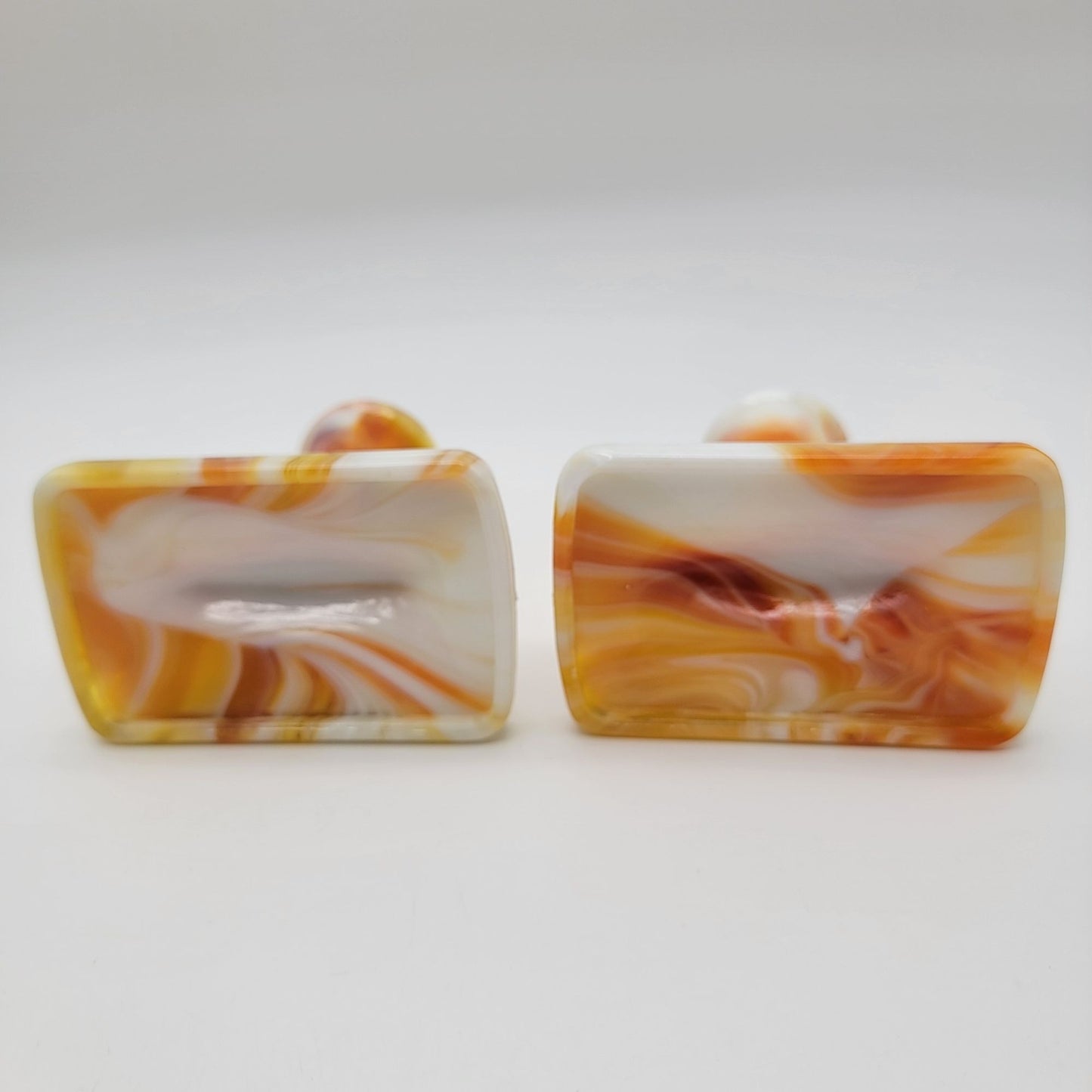 Pair Of Vintage Kanawha Orange Slag Glass Candle Holders