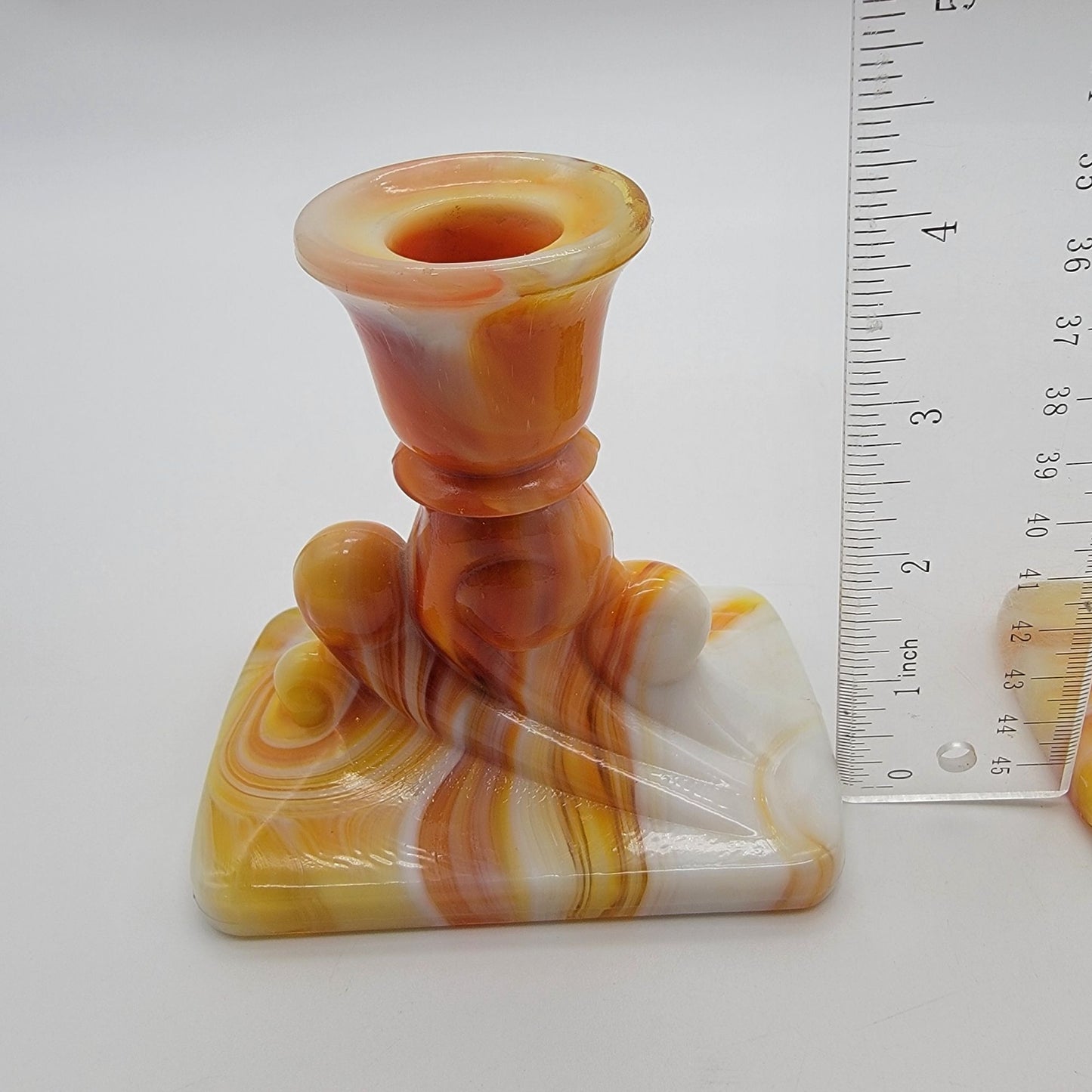 Pair Of Vintage Kanawha Orange Slag Glass Candle Holders