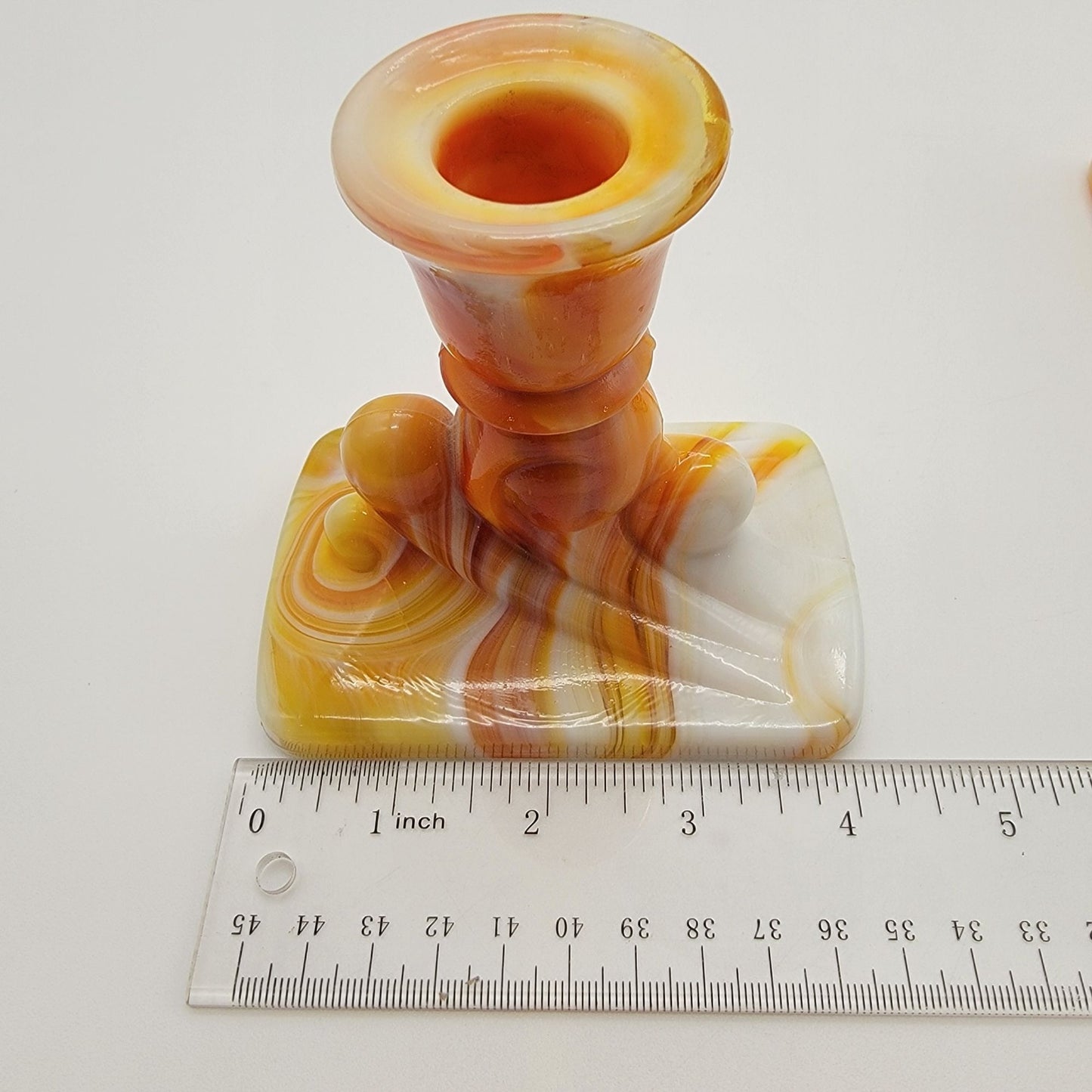 Pair Of Vintage Kanawha Orange Slag Glass Candle Holders