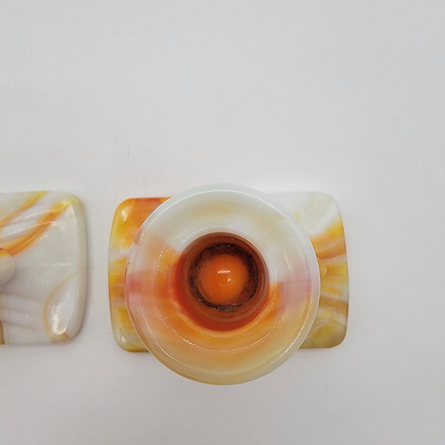 Pair Of Vintage Kanawha Orange Slag Glass Candle Holders
