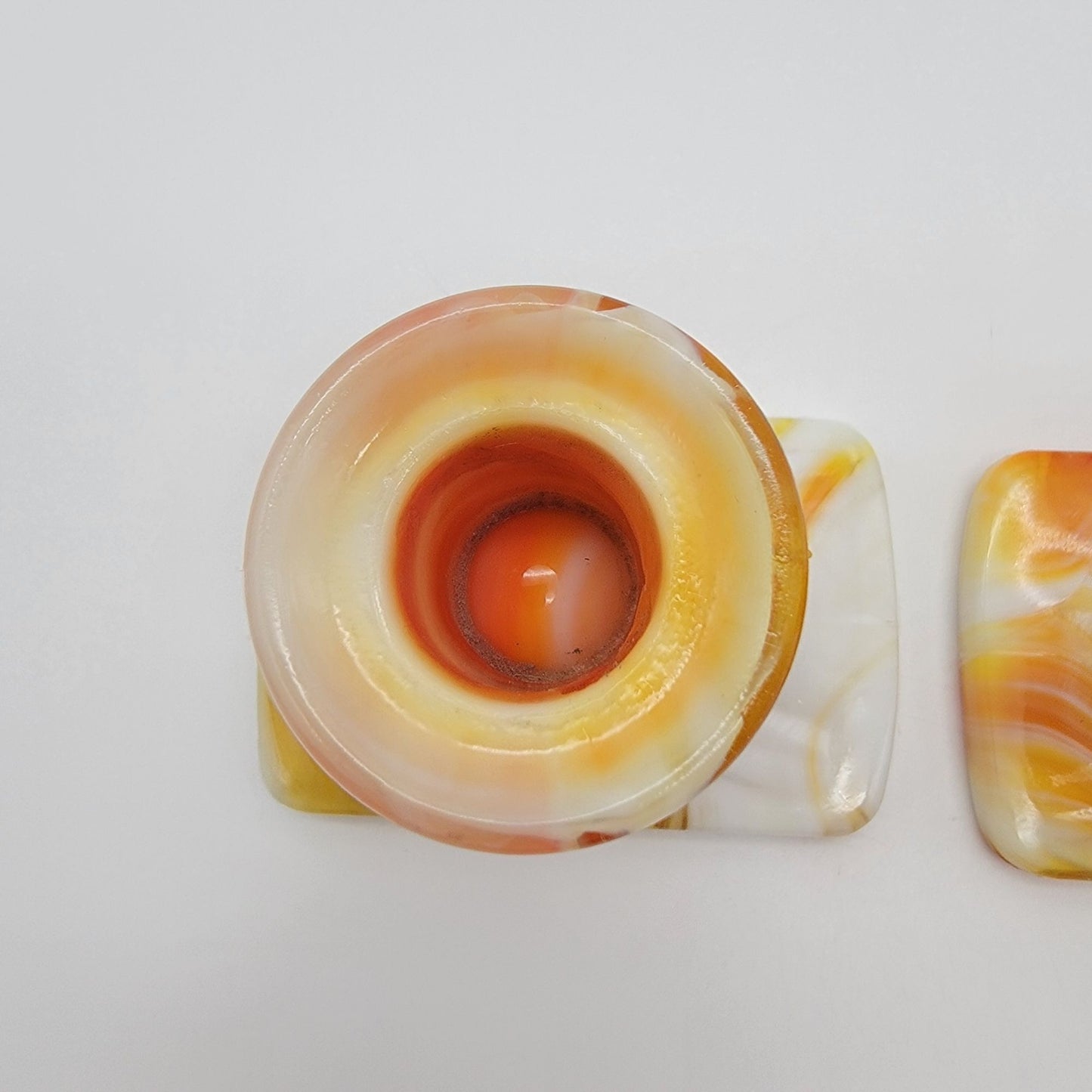 Pair Of Vintage Kanawha Orange Slag Glass Candle Holders