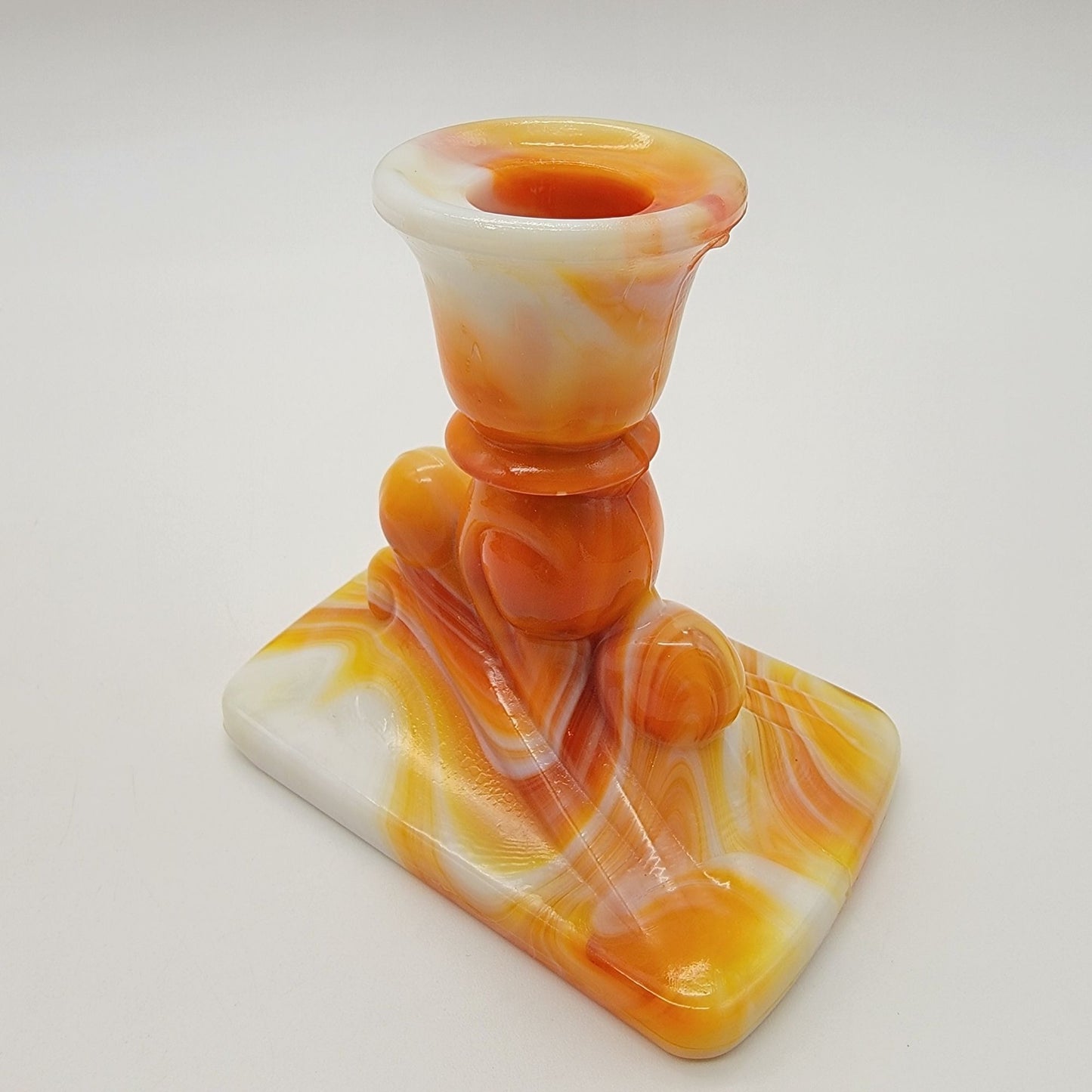 Pair Of Vintage Kanawha Orange Slag Glass Candle Holders