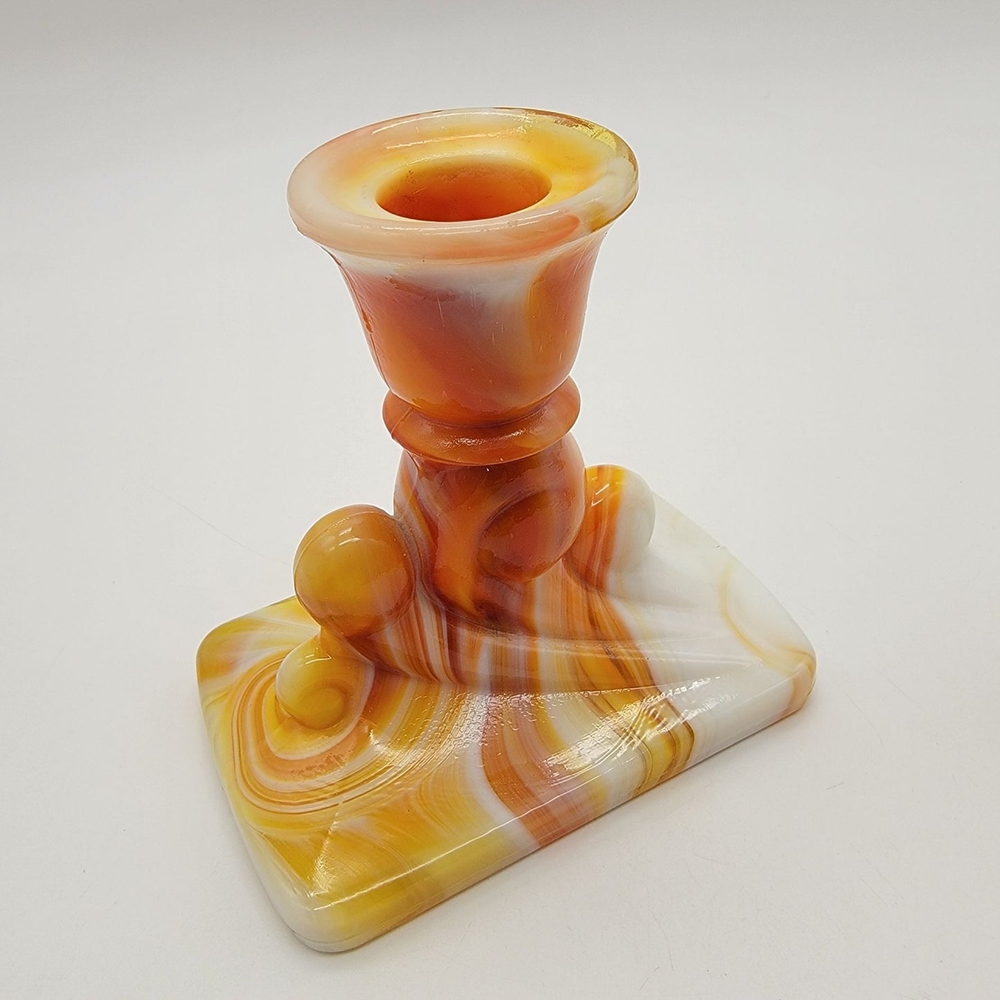 Pair Of Vintage Kanawha Orange Slag Glass Candle Holders