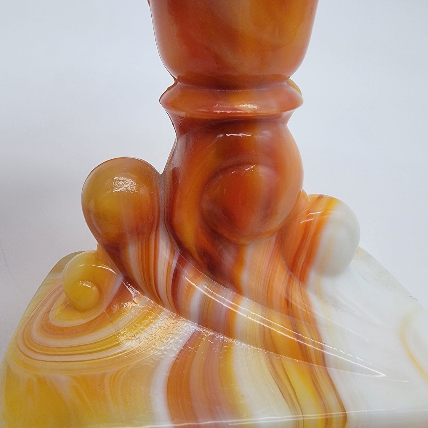 Pair Of Vintage Kanawha Orange Slag Glass Candle Holders