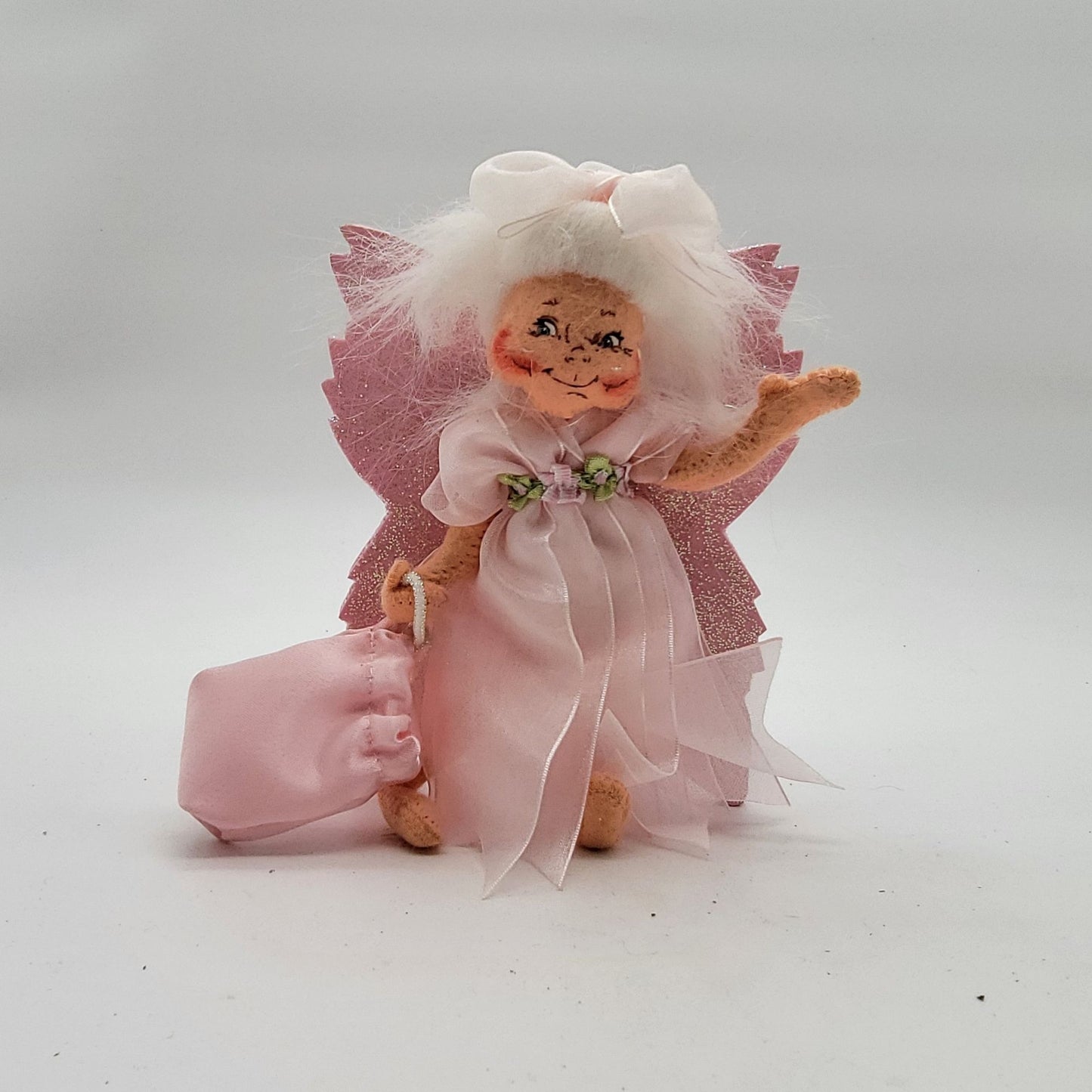 Annalee Pink Tooth Fairy Doll 6" Glittered Wings & Fabric Bag