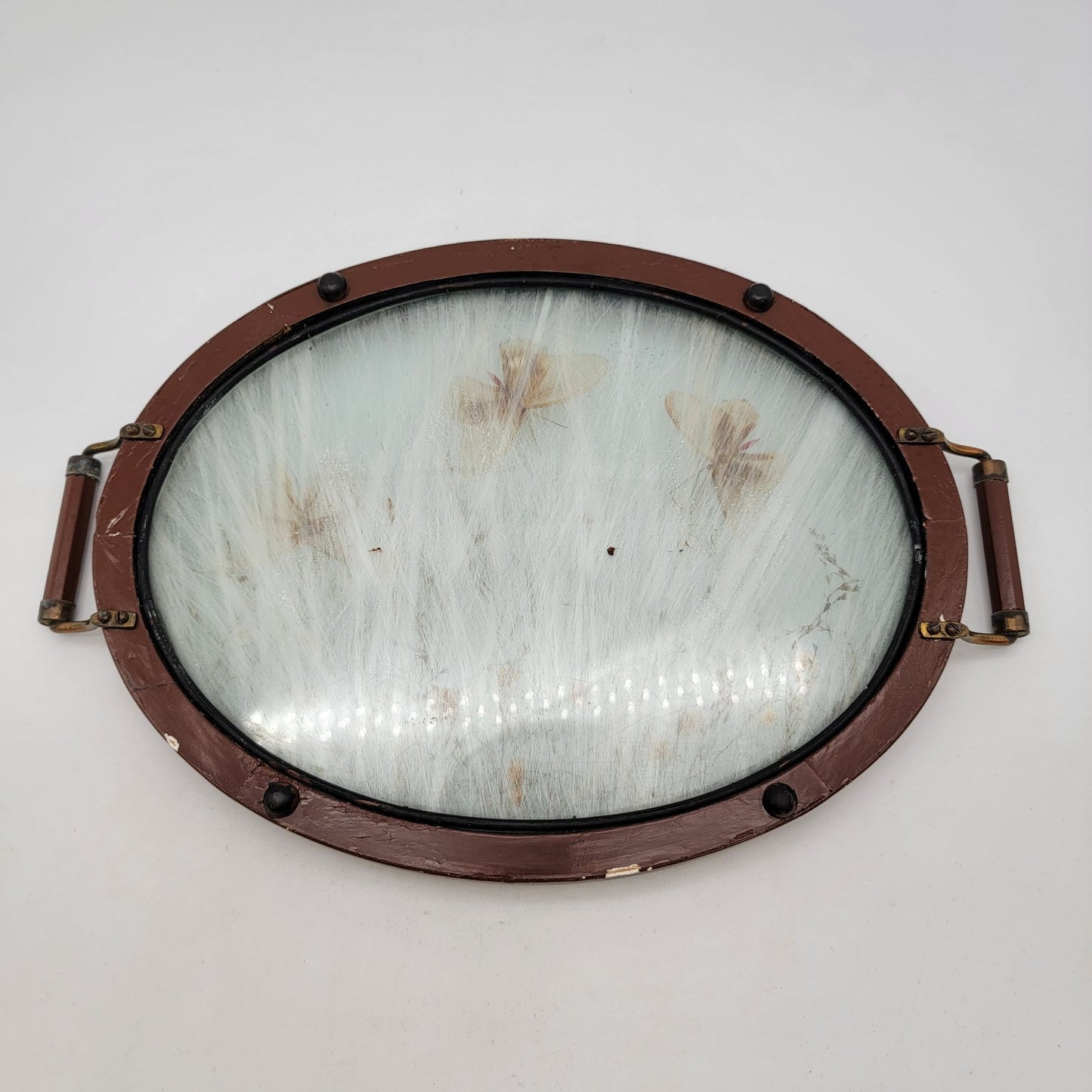 Vintage Pressed Flowers & Butterflies Oval Wood Serving Tray